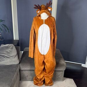 Adult Reindeer Unisex Costume Brown and White Zip Front One Piece Size XL NWOT